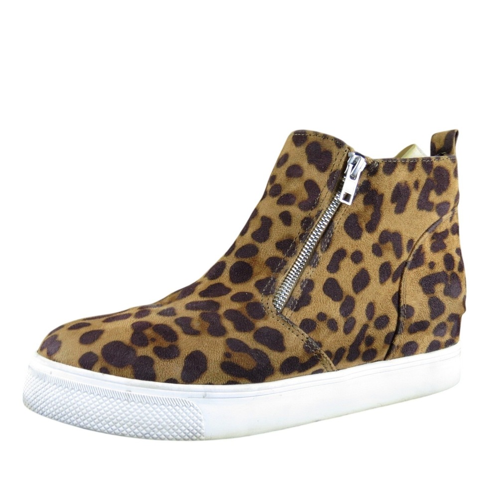 Time & Tru Leopard Print Side Zip Wedge Sneaker Ankle Booties Womens Size 9 Wide